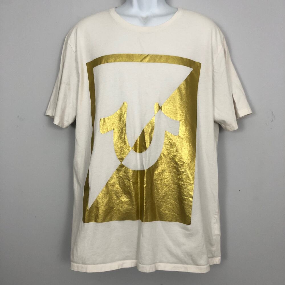 True Religion Gold Plate Horseshoe Tee Mens XL White Metallic Y2K Streetwear